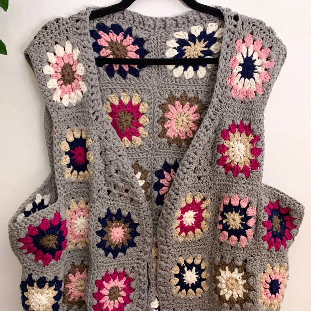 Handmade crochet granny‎ squares oversized vest one size